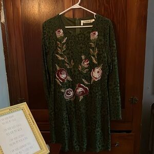 Angela Fashion Floral Embroidered Green Dress